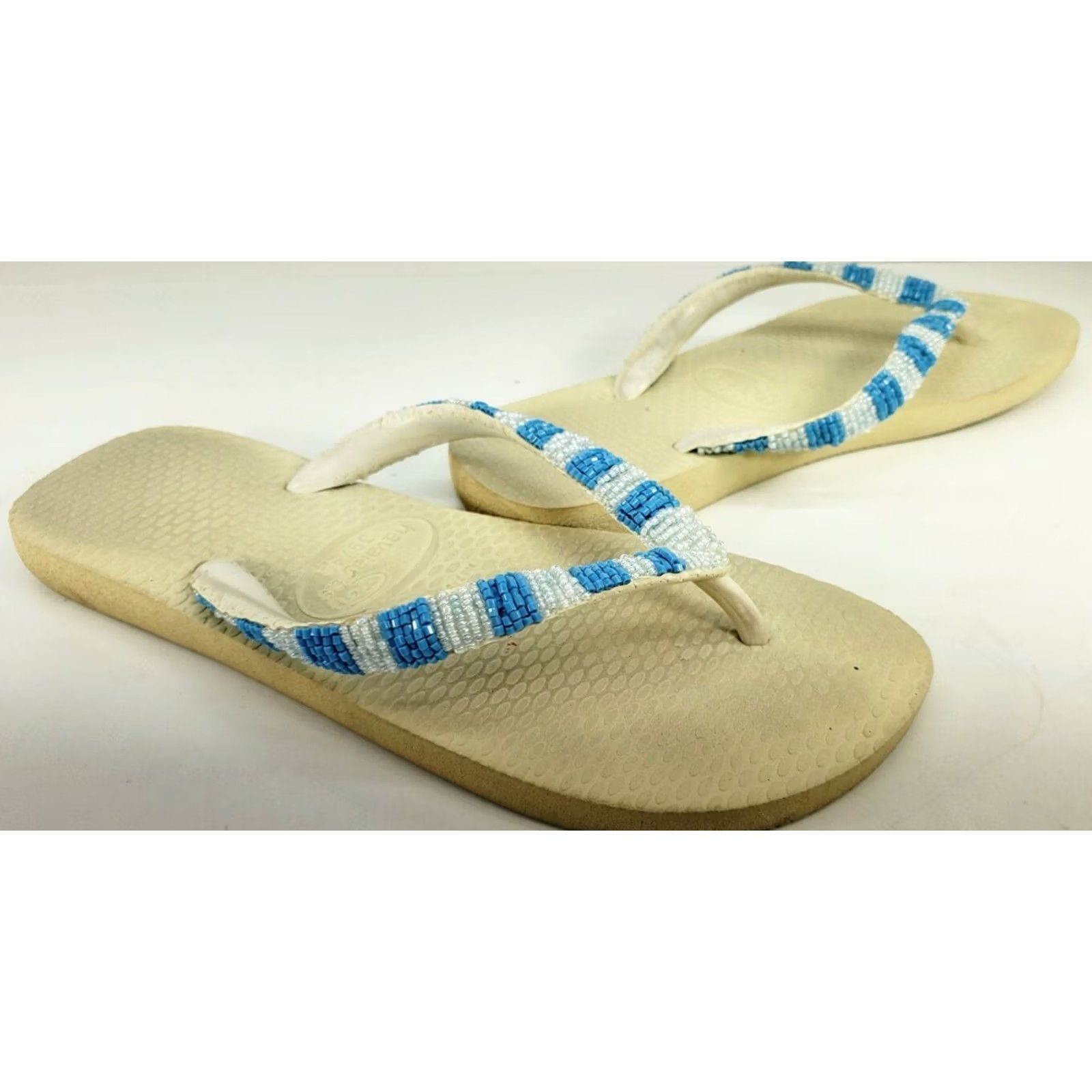 Vintage VINTAGE? No — Havaianas Flip Flops Women’s US Sz 7/8 Blue White Beaded Straps Sandal Women 7/8 Blue White Beaded Straps Casual Comfort Size US 7 / IT 37 - 3 Thumbnail