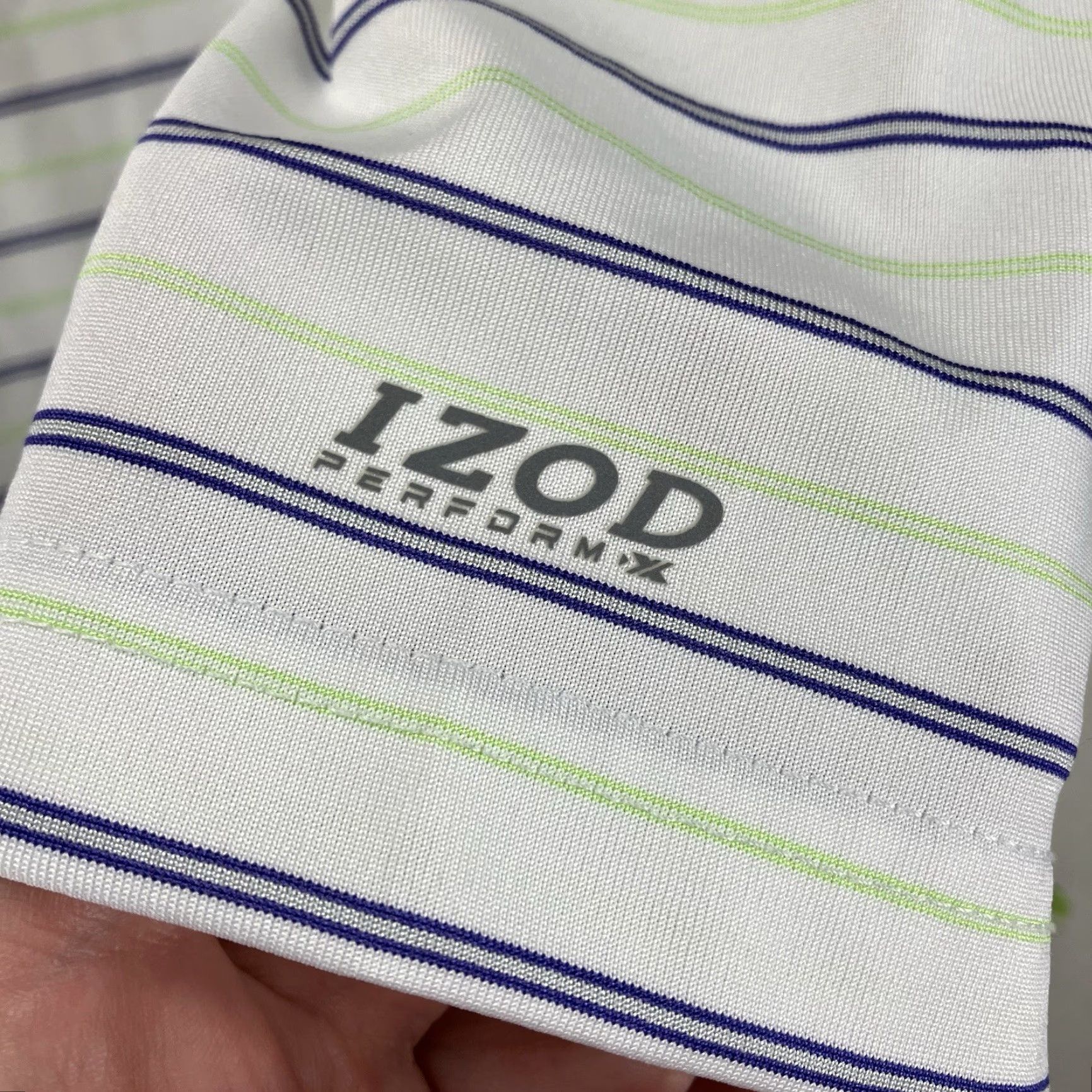 Izod IZOD Mens Polo Shirt 3XL Striped White Green Blue Breathable Short Sleeve Casual Golf 100% Cotton Regular Fit Spring Summer Mens Size US XXL / EU 58 / 5 - 4 Thumbnail