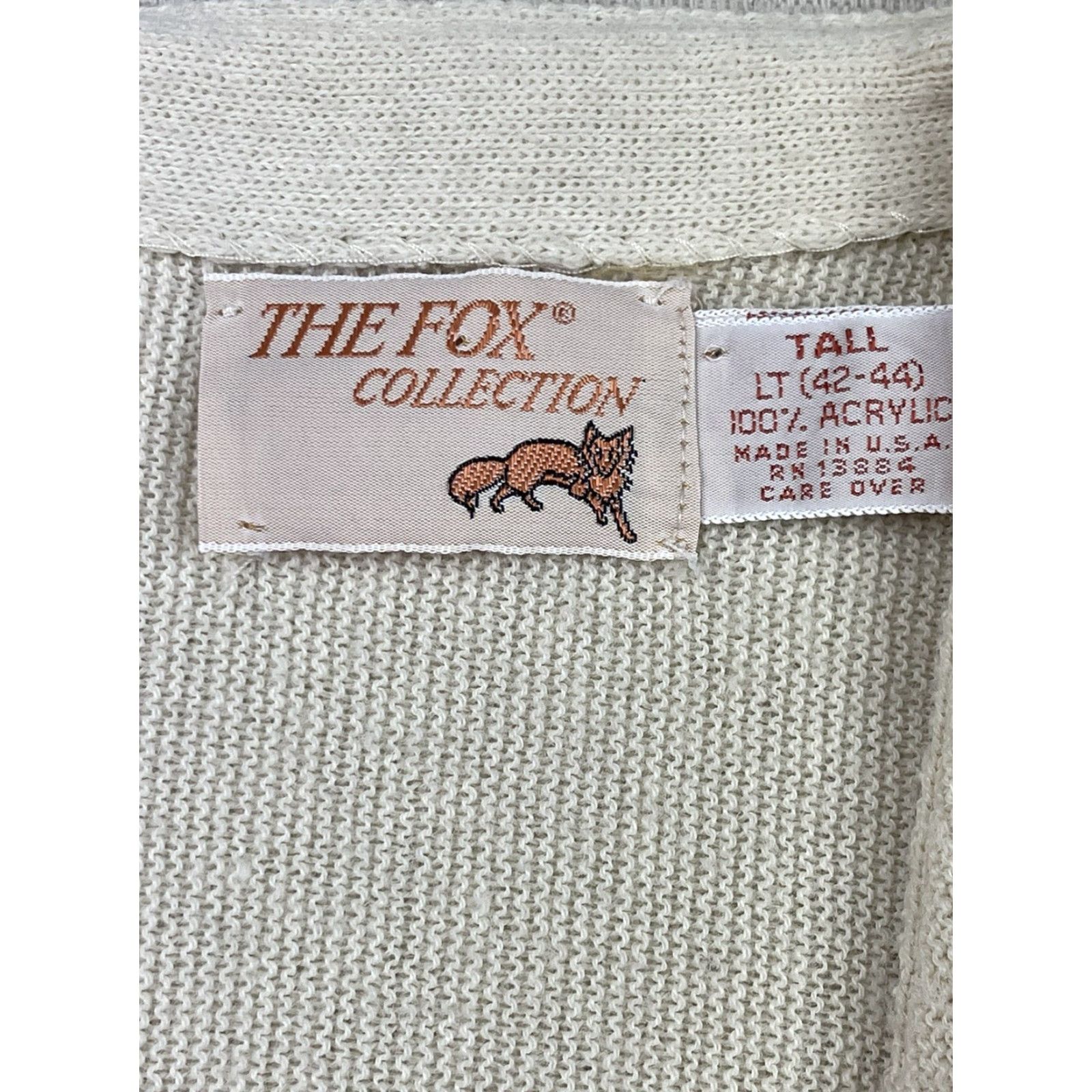 Vintage VINTAGE The Fox Cardigan Mens Cream White Ivory 70s L Acrylic Long Sleeve USA Made Casual Men Adult Large Size US L / EU 52-54 / 3 - 2 Thumbnail