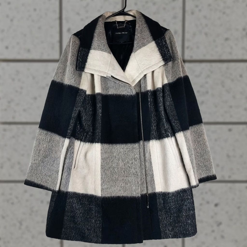 Vintage Ivanka Trump Coat Women Wool Blend Black Cream Plaid Zip Front Lined 14 Wool Size XL / US 12-14 / IT 48-50 - 1 Thumbnail