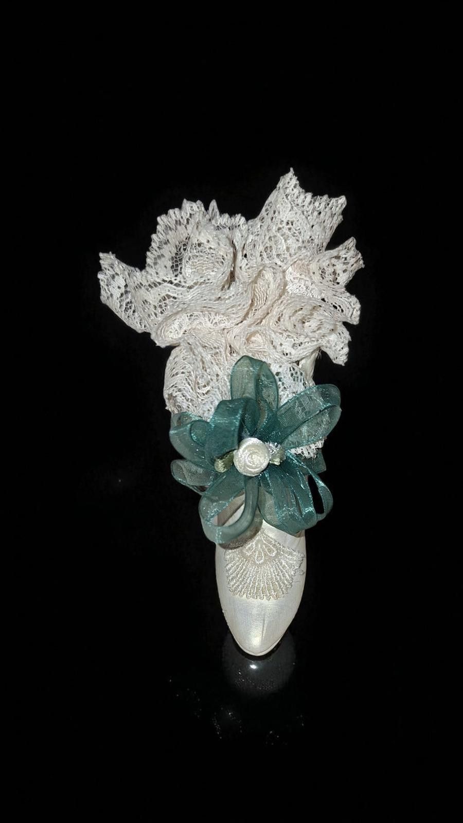 Designer Vtg Ornament White Victorian Boot with Lace Size ONE SIZE - 3 Thumbnail