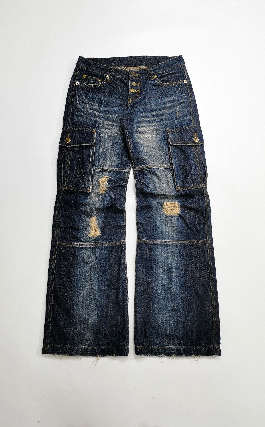 Japanese Brand Alice Parachute Distressed Cargo Denim Jeans Size 29" - 3 Thumbnail