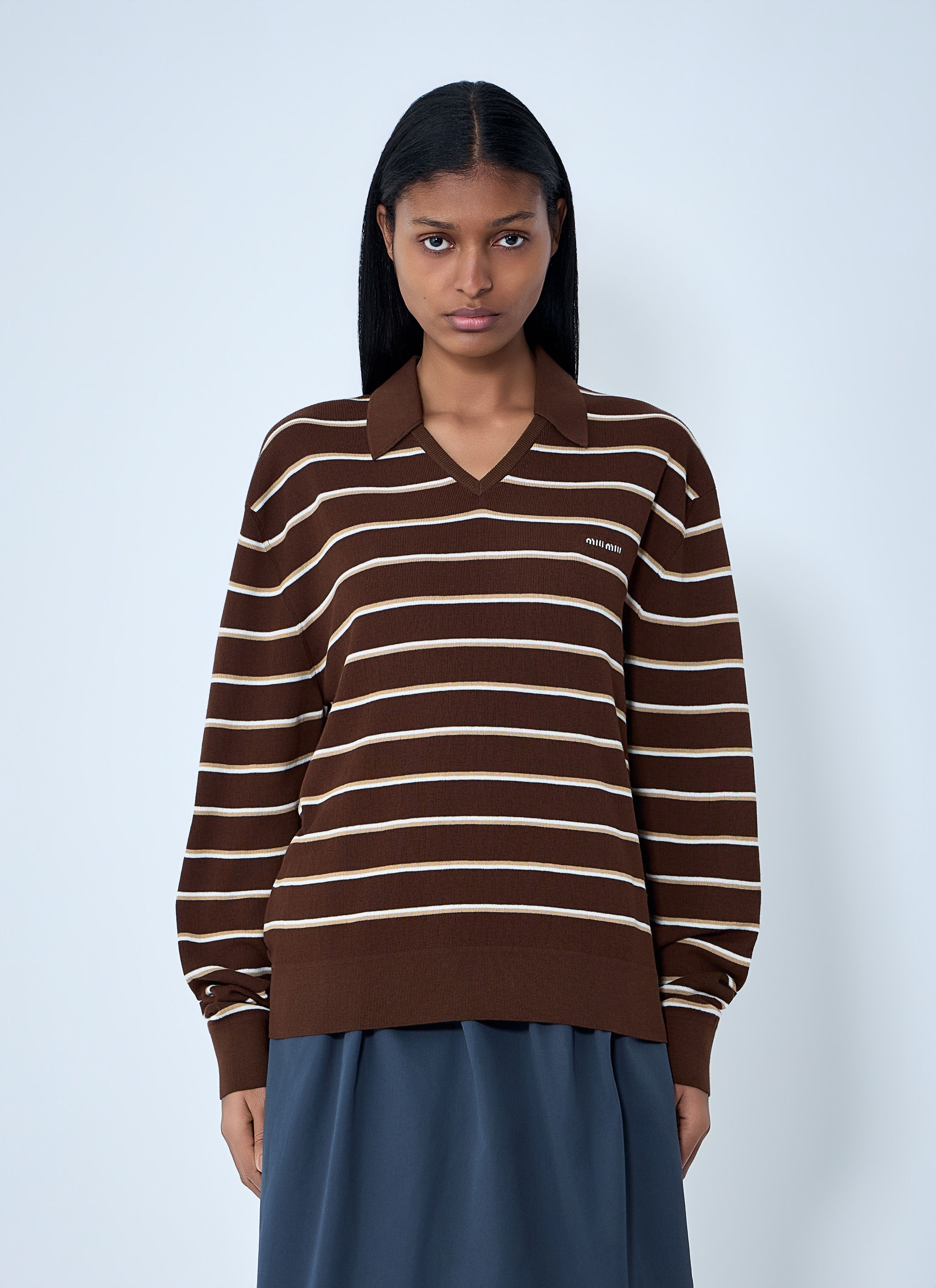 Miu Miu Striped Knit Polo Sweater Size M / US 6-8 / IT 42-44 - 1 Thumbnail
