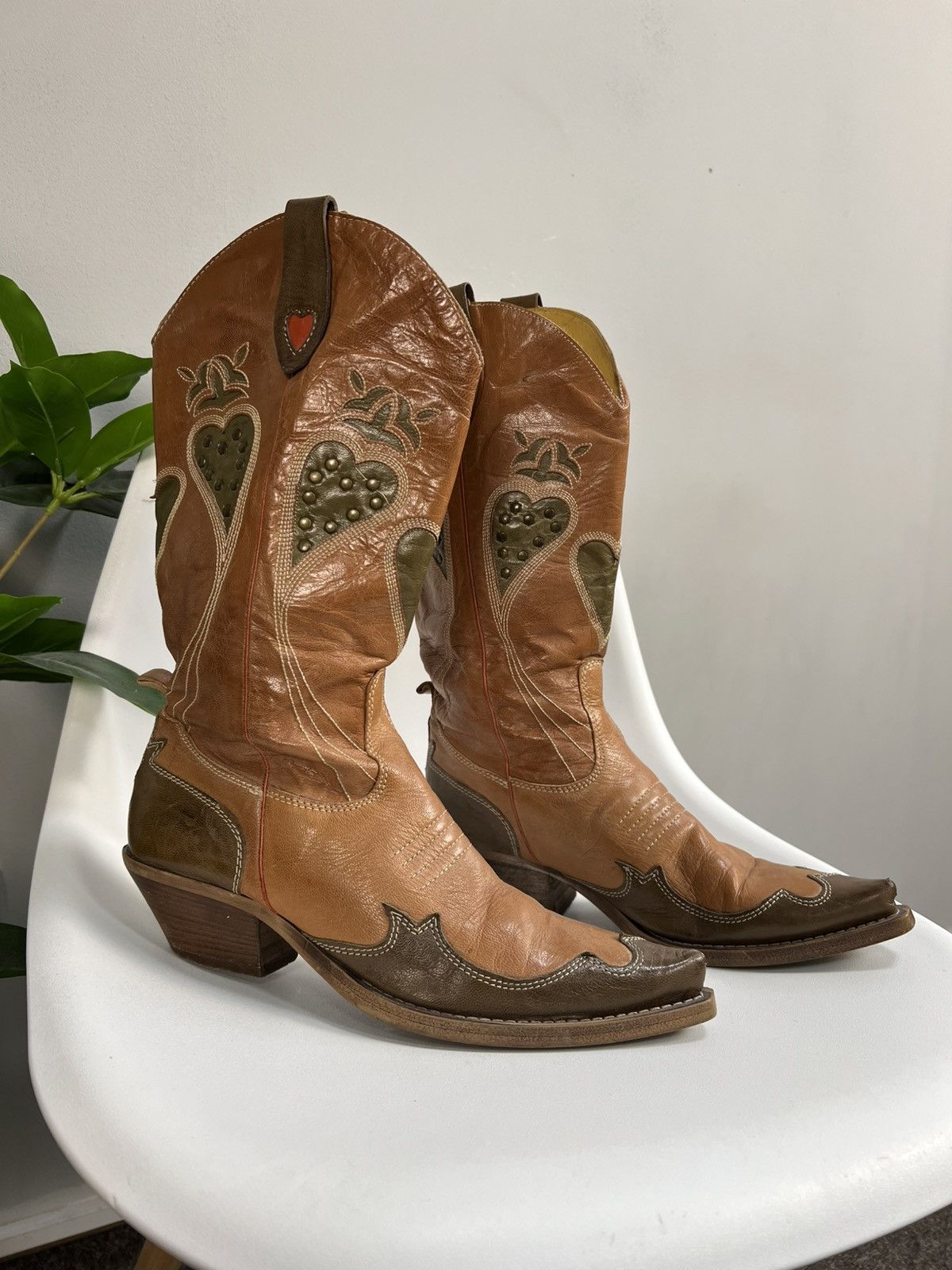 Cowboy Equipment × Leather × Vintage Vintage brown cowboy boots rare Size US 7 / IT 37 - 10 Thumbnail