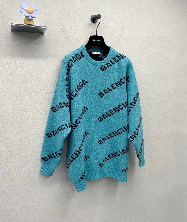 Balenciaga Balenciaga size 36 Blue Full Print Logo Sweater Size S / US 4 / IT 40 - 2 Thumbnail