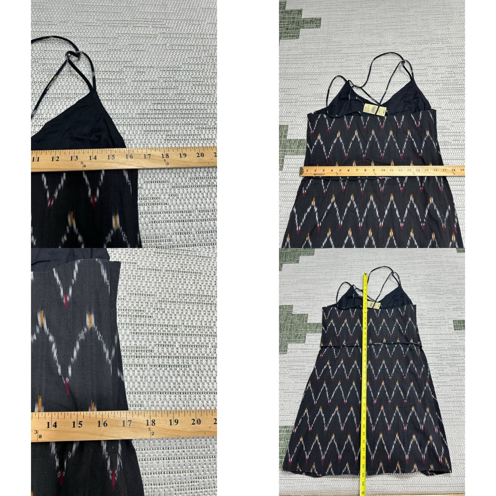 Loft VINTAGE Loft Strappy Cami Dress Womens 8P Black Chevron Zig Zag Cotton Tie Waist New Size M / US 6-8 / IT 42-44 - 8 Thumbnail