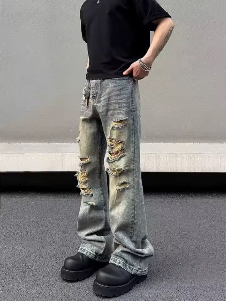 Jean Trashy Y2K 2000S Streetwear Washed Blue Stacked Ripped Jeans Size US 31 - 7 Thumbnail