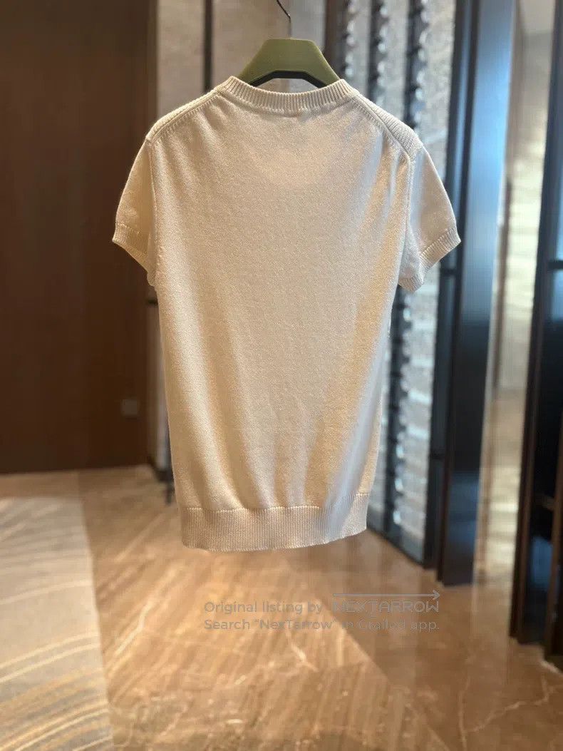 Hermes Hermes White cashmere short-sleeve knit top Size XXS / US 00 / IT 34 - 2 Thumbnail