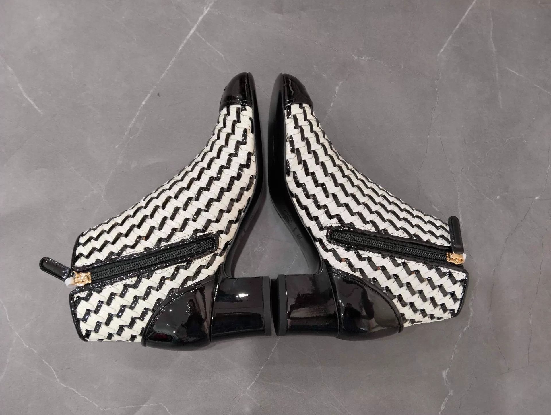 Chanel CHANEL Women's Black & White Woven High-Heel Ankle Boots 36.5 Size US 6 / IT 36 - 2 Thumbnail