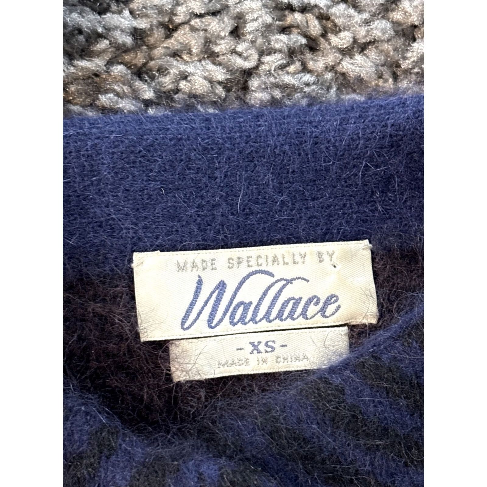 MZ Wallace VINTAGE Wallace Cardigan Sweater Womens XS Long Blue Geometric 90s Pocket Knit Rabbit Hair Button Crew Neck Size XS / US 0-2 / IT 36-38 - 5 Thumbnail