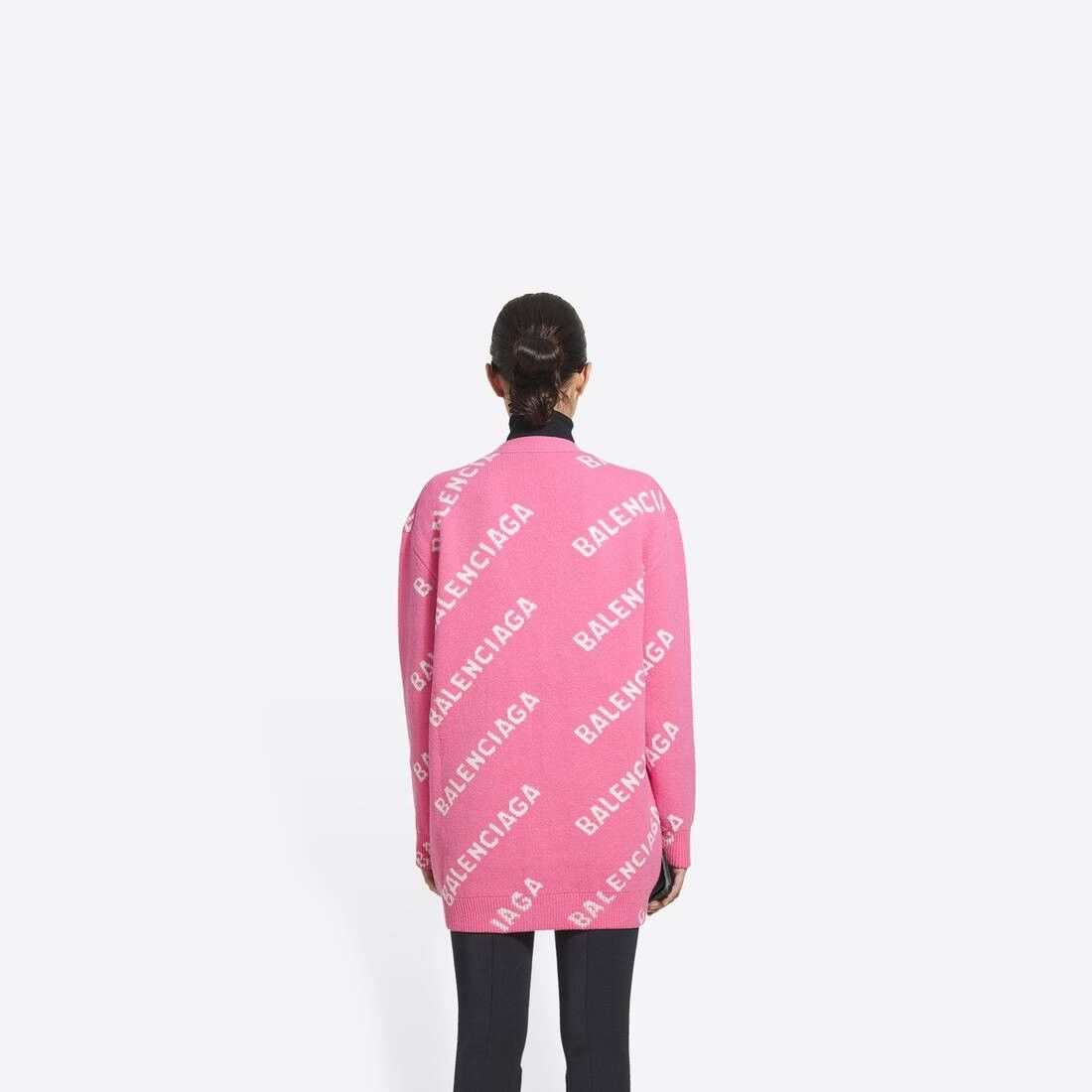 Balenciaga o1bcso1str0525 Allover Logo Cardigan in Pink/White Size XL / US 12-14 / IT 48-50 - 4 Thumbnail
