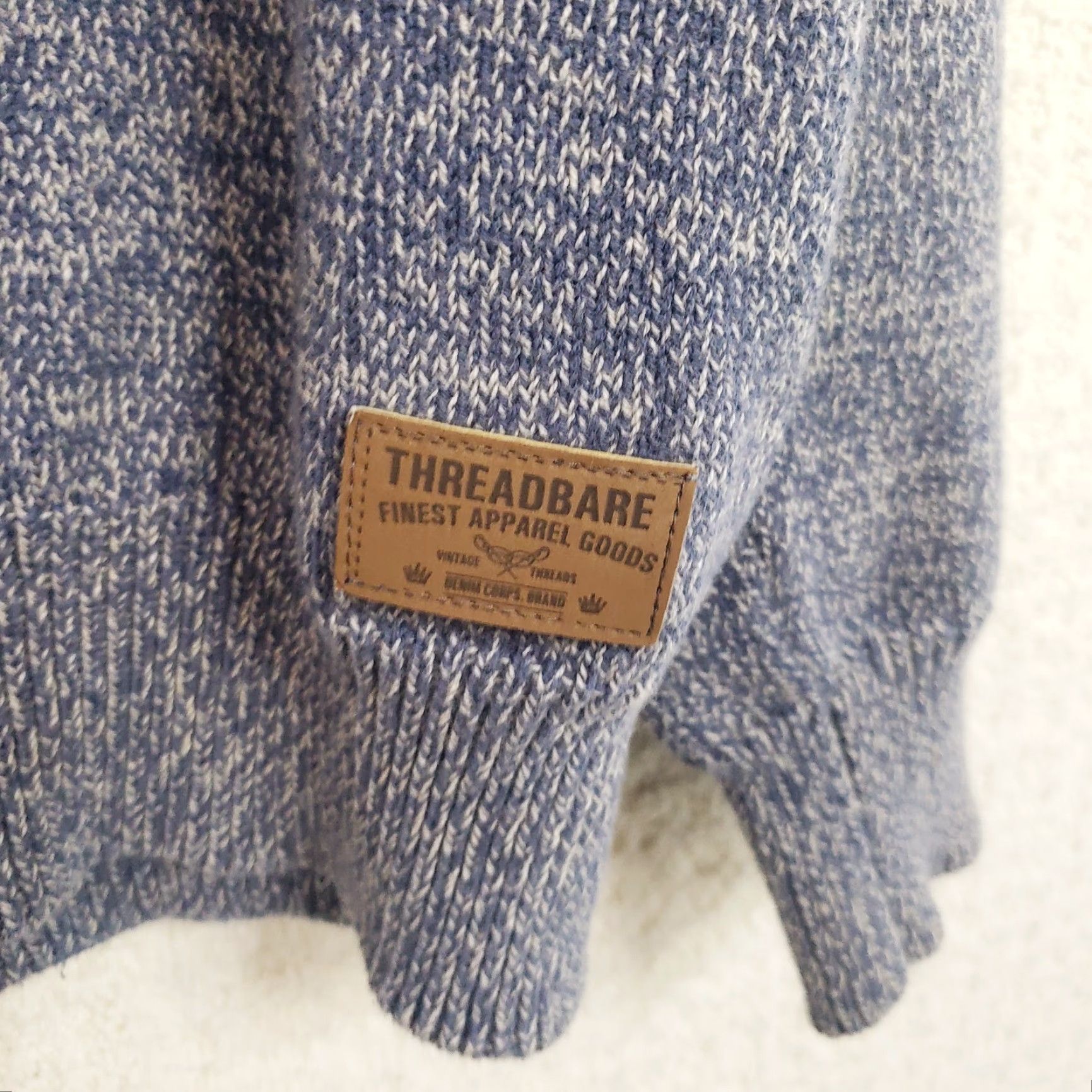 Vintage Threadbare Mens L Blue Denim Look Cotton 1/4 Zip Mock Neck Sweater Shirt Knit Pullover Casual Womens? Mens? Size US L / EU 52-54 / 3 - 6 Thumbnail