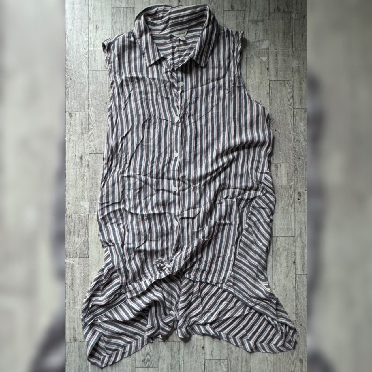Vintage Retro, Asymmetrical, Striped, Button Down, Sleeveless Tunic Size L / US 10 / IT 46 - 7 Thumbnail
