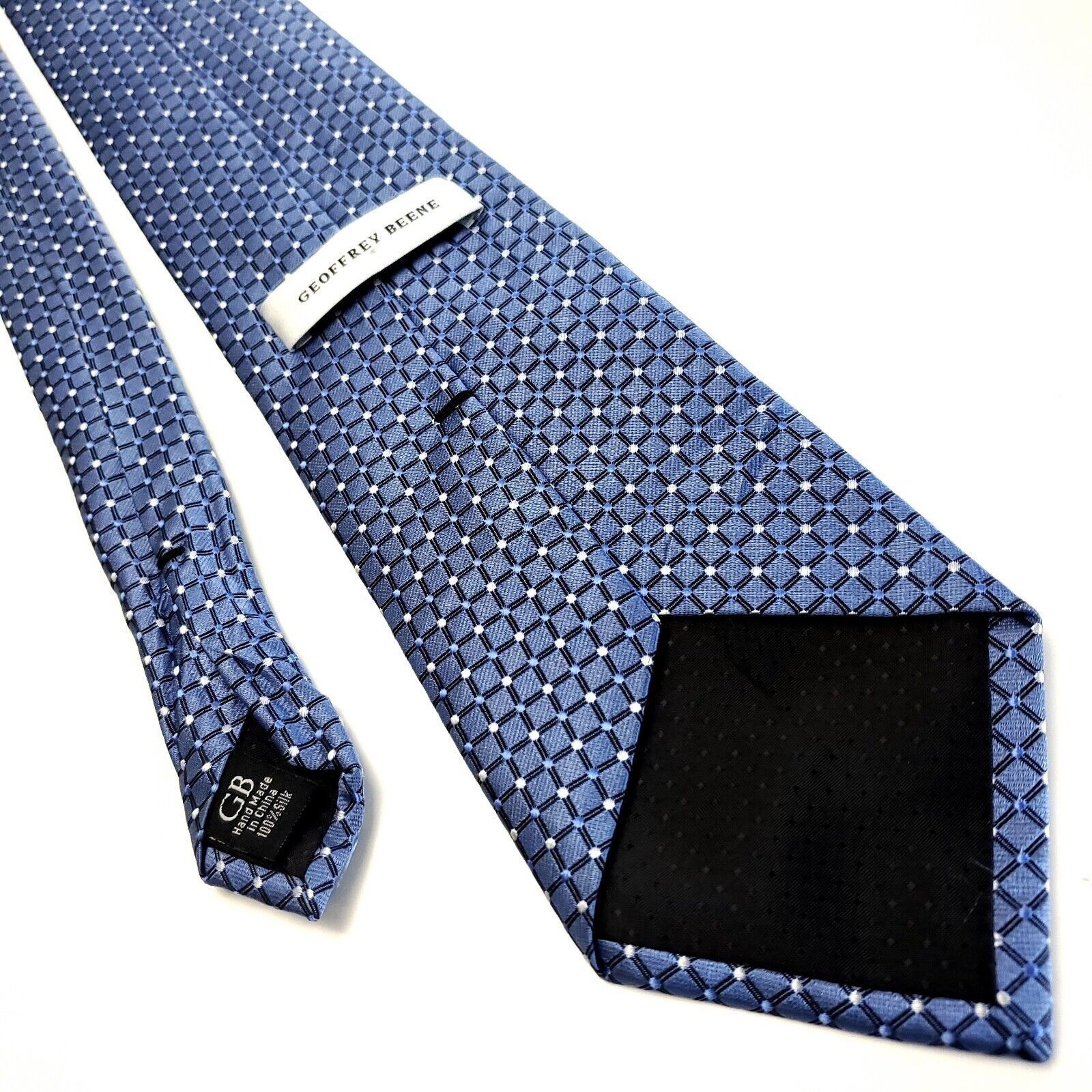Designer Geoffrey Beene Blue Silk Tie Woven Check Size ONE SIZE - 3 Thumbnail