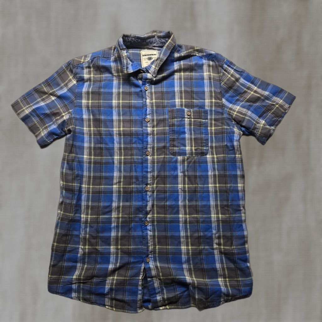 Vintage UNIONBAY Blue Shirt Short Sleeve Button-Down 100% Cotton Men's L Large Casual Plaid - Mens Size US L / EU 52-54 / 3 - 1 Thumbnail