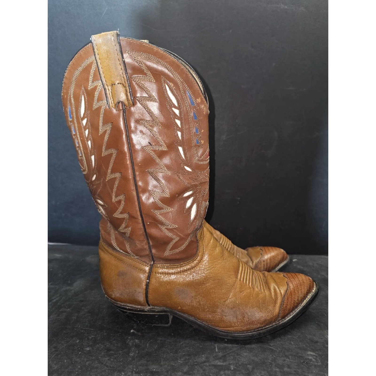 VINTAGE Texas All American Made Leather Cowboy Boot Style 47393 Mens Size 8 EEE Brown Leather Western Cowboy Boots Men's 8 EEE