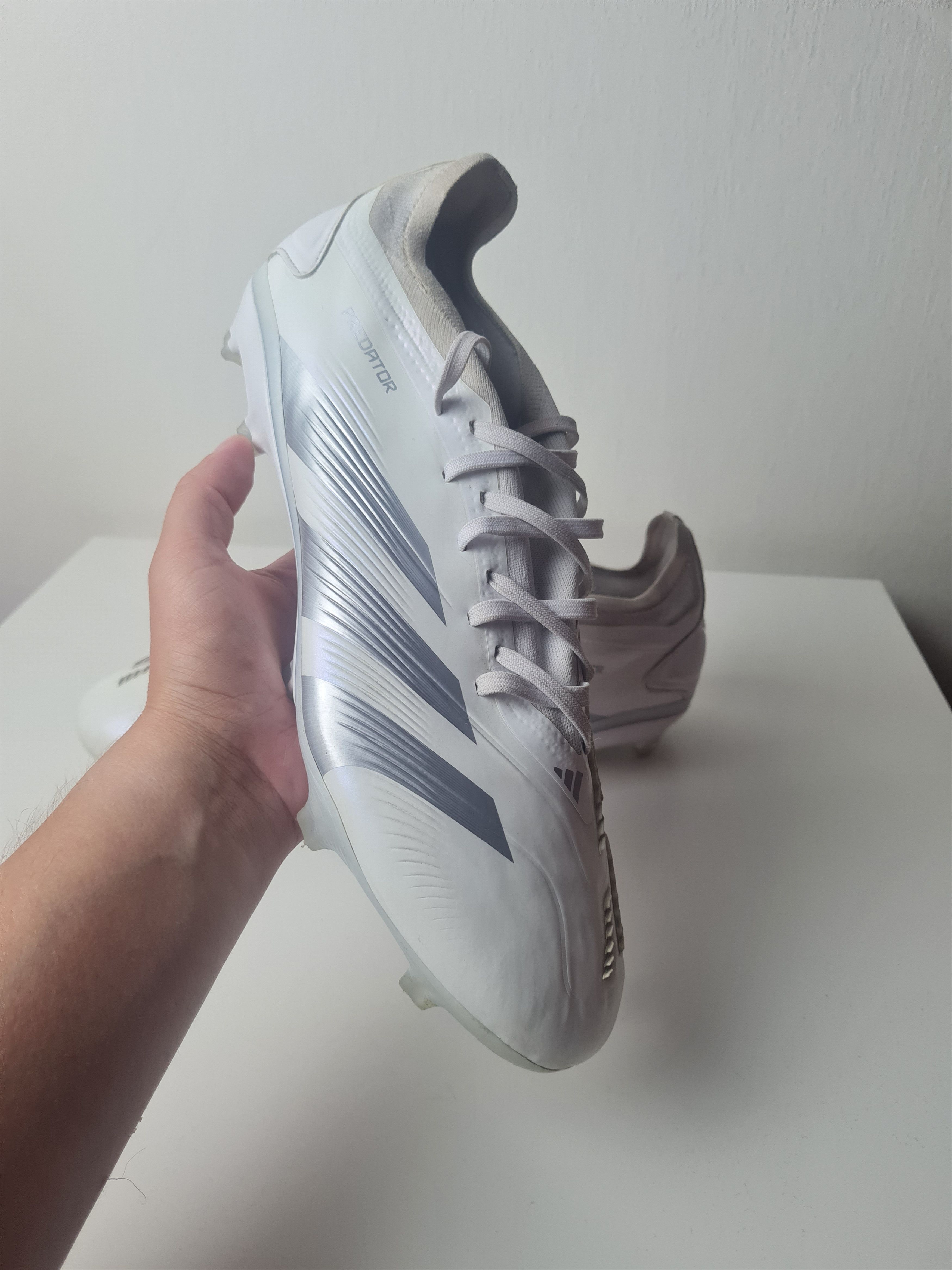 Adidas Football Soccer Adidas PREDATOR Pro FG Cleats White Silver Size US 12.5 / EU 45-46 - 3 Thumbnail