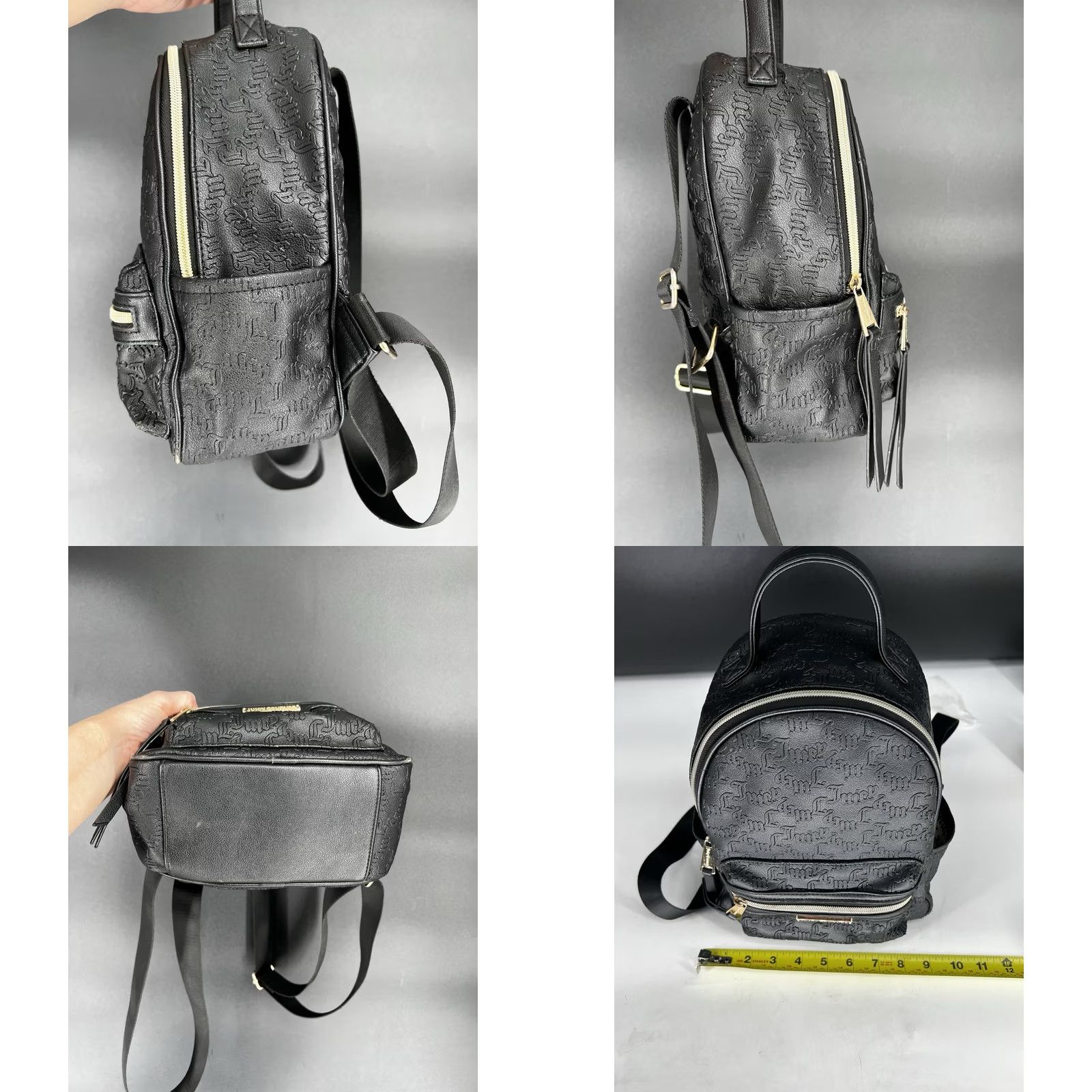 Juicy Couture Juicy Couture Black Leather Backpack Purse Logo Pattern Medium Casual Travel Zip Closure Womens Size ONE SIZE - 8 Thumbnail