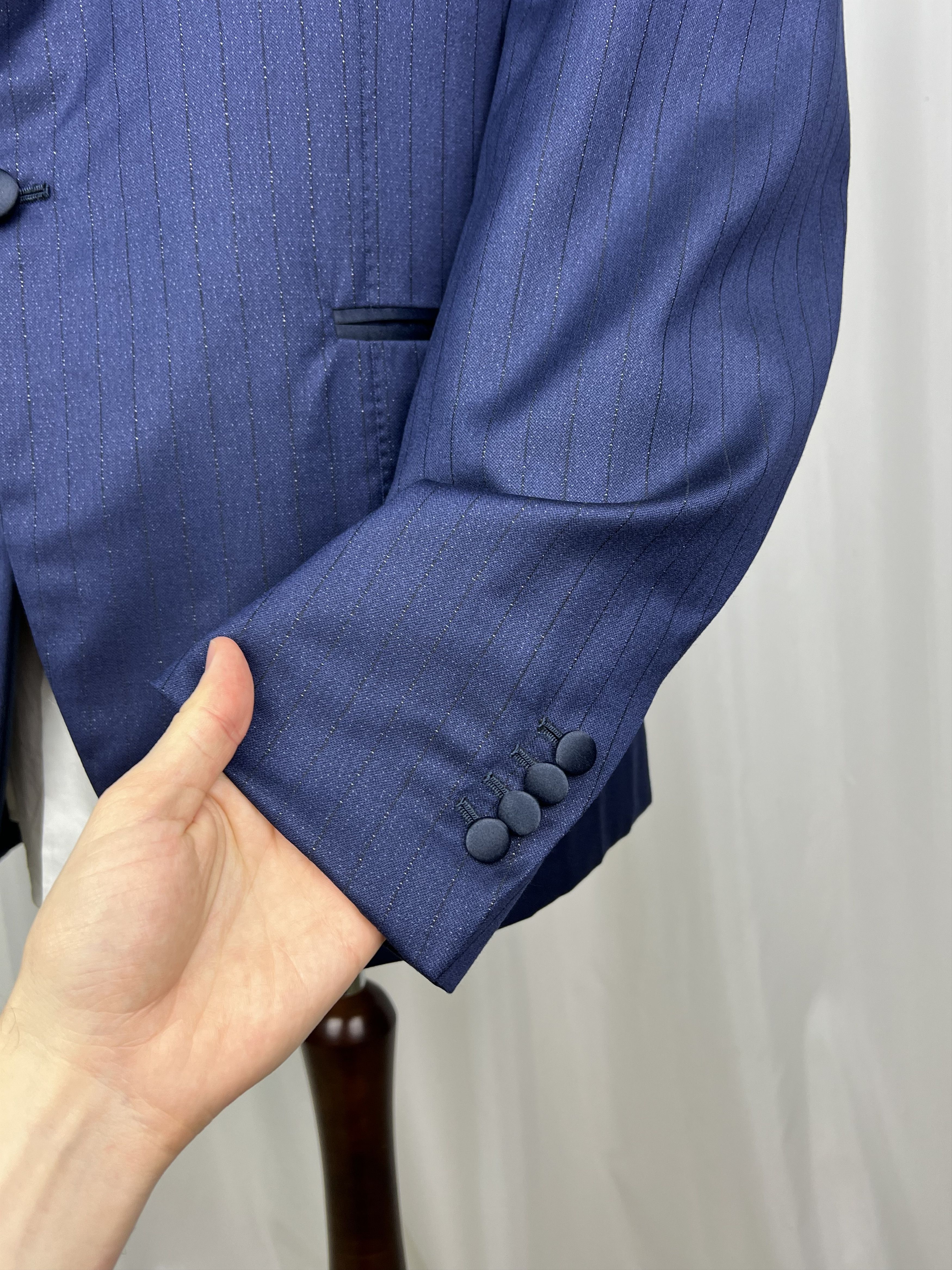 Isaia NWT Bespoke Shiny Striped Wool Peak-Lapel Tuxedo Blazer Size 46R - 7 Thumbnail