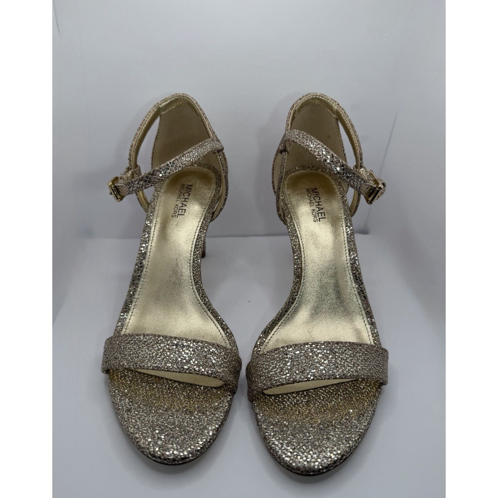 Michael Kors Michael Kors Gold Glitter Strappy Stiletto Heels Women's 6 Size US 6 / IT 36 - 1 Thumbnail