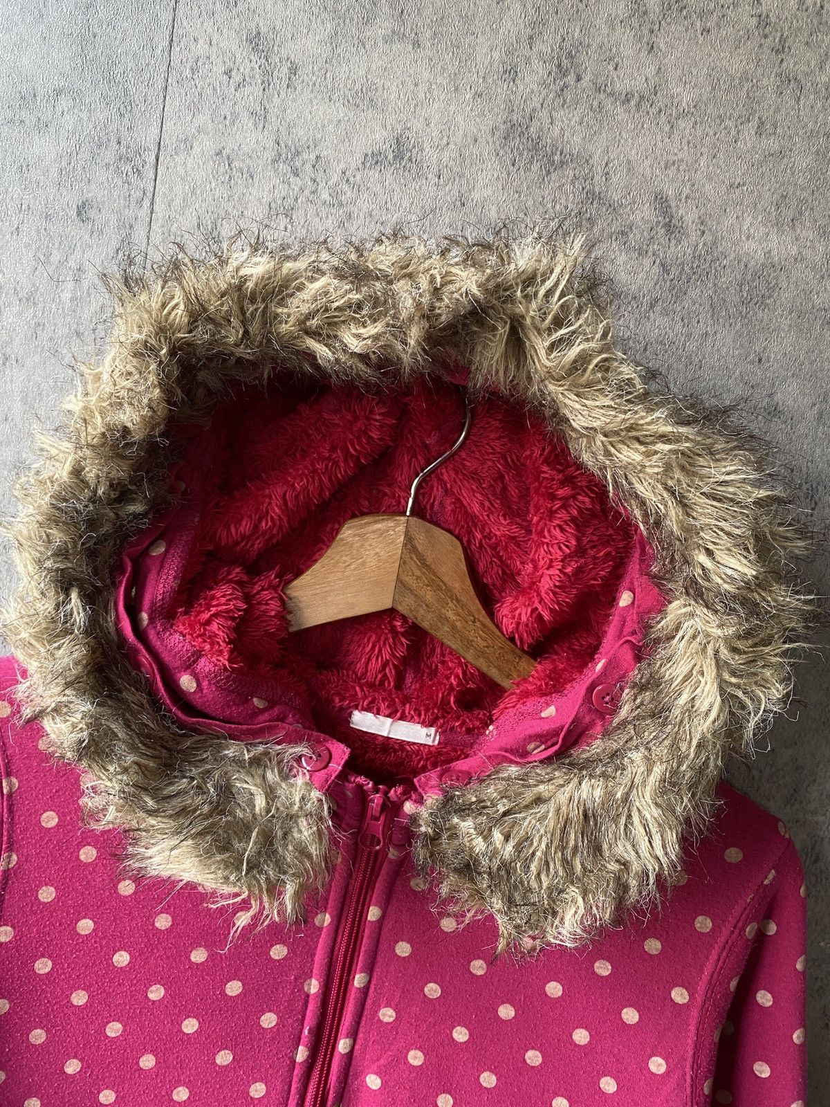 Japanese Brand Polkadot Faux Fur Design Hoodie