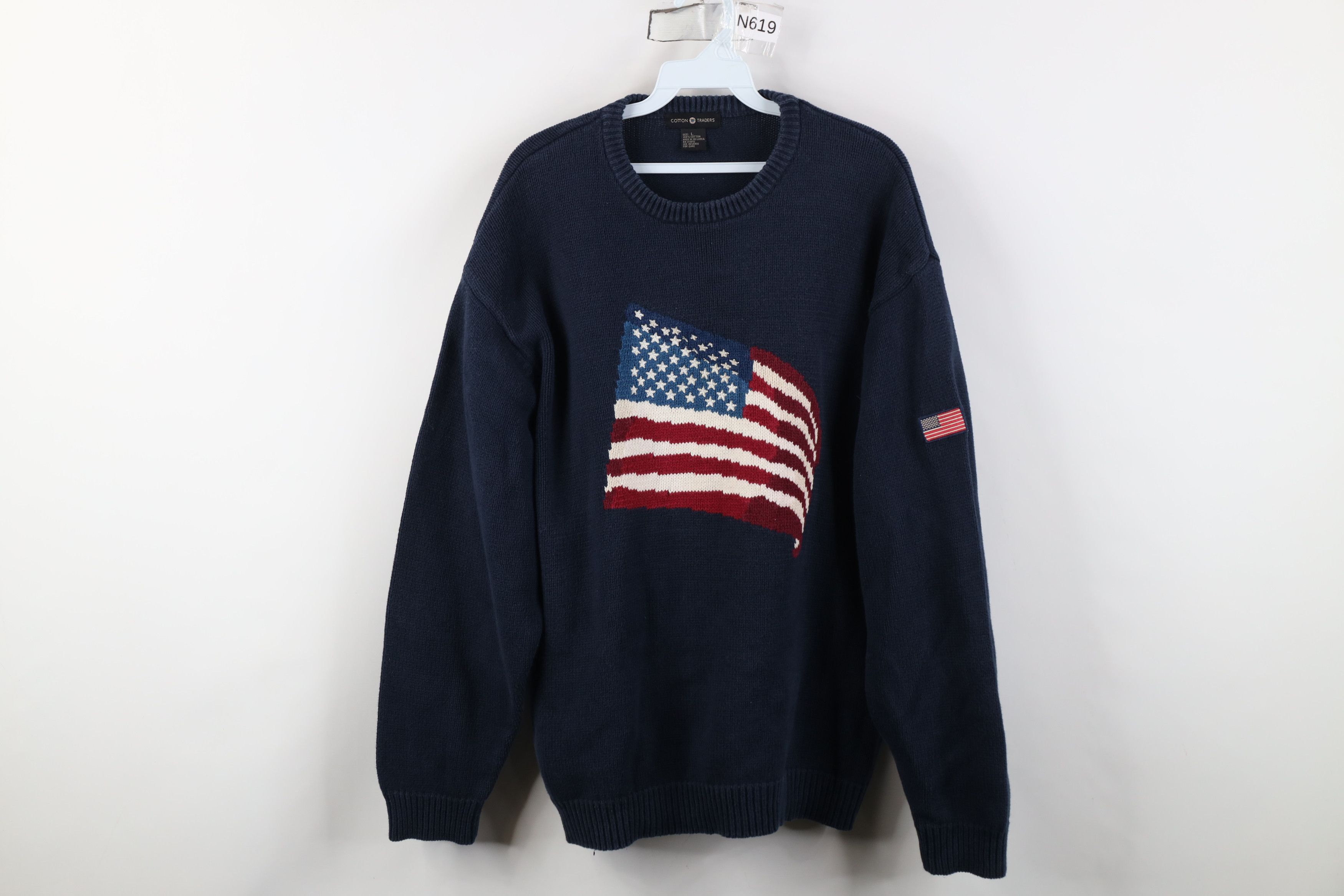 Vintage Vintage 90s Streetwear Heavyweight Knit USA Flag Sweater Size US L / EU 52-54 / 3 - 1 Thumbnail