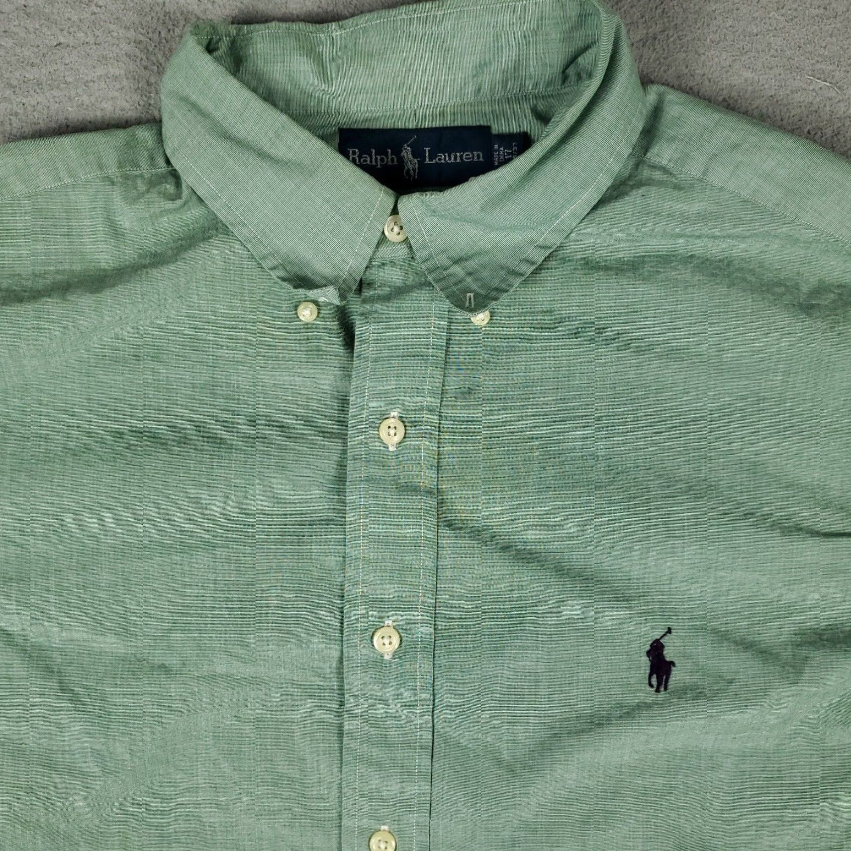Ralph Lauren Ralph Lauren Shirt Adult 17 Green Button-Down Long Sleeve Cotton Solid Mens Size 46R - 2 Thumbnail