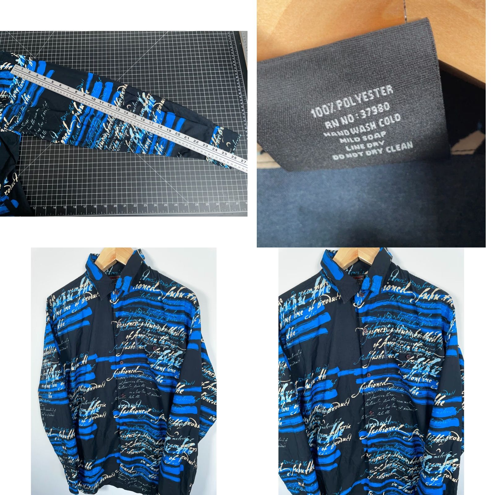 Fubu VINTAGE FUBU AOP Long Sleeve Shirt Mens Large Black Blue Script Polyester Hip Hop 90s Retro Button-Up Size US L / EU 52-54 / 3 - 8 Thumbnail