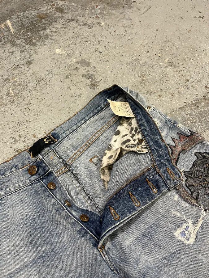 Just Cavalli SS2007 Cavalli Blue Distressed Tiger Denim Jeans Size US 32 / EU 48 - 11 Thumbnail