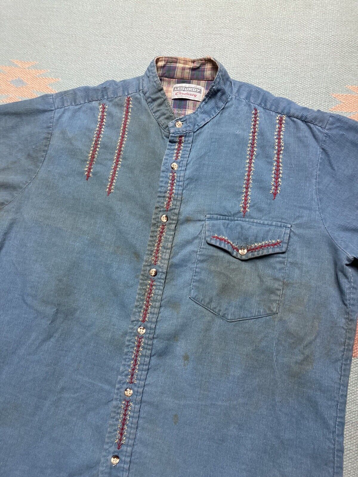 Vintage Vtg 60s button shirt corduroy hippie embroidered farm large Size US L / EU 52-54 / 3 - 3 Thumbnail
