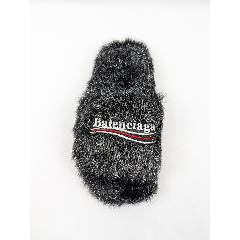 Balenciaga o1rshd1 Furry Slide Metallic in Black/Silver/White/Red Size US 6 / IT 36 - 6 Thumbnail