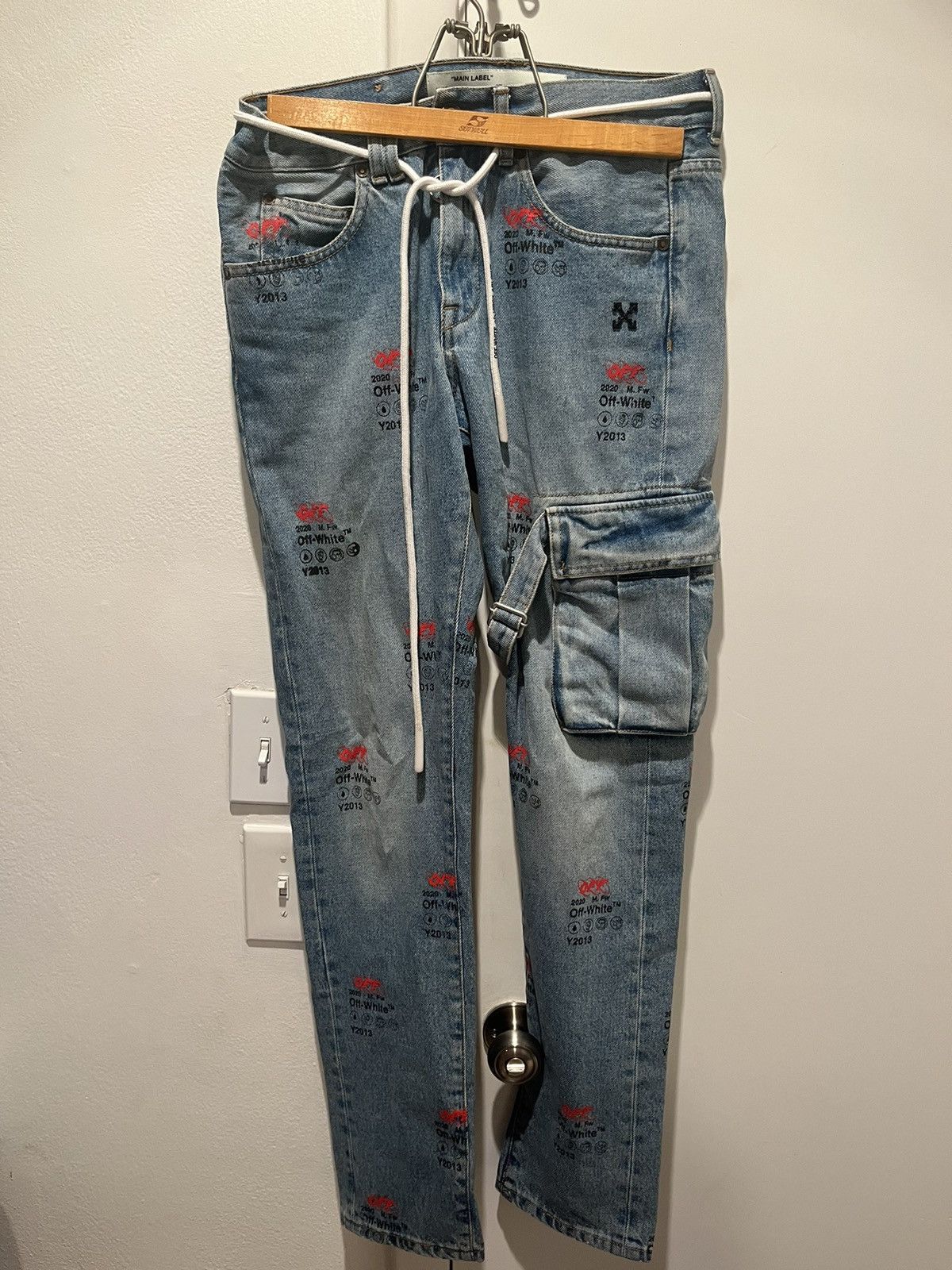 image of Off White 2013 Virgil Abloh All Over Print Jeans Size 31 in Blue, Men's