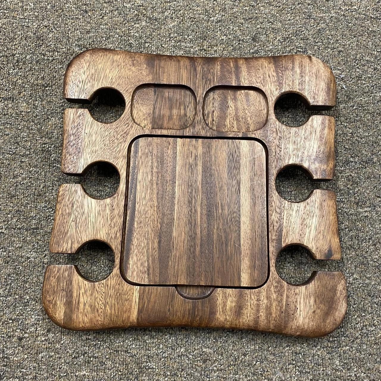 Designer Wooden Wine Serving Tray - Glass Holder Size ONE SIZE - 2 Thumbnail