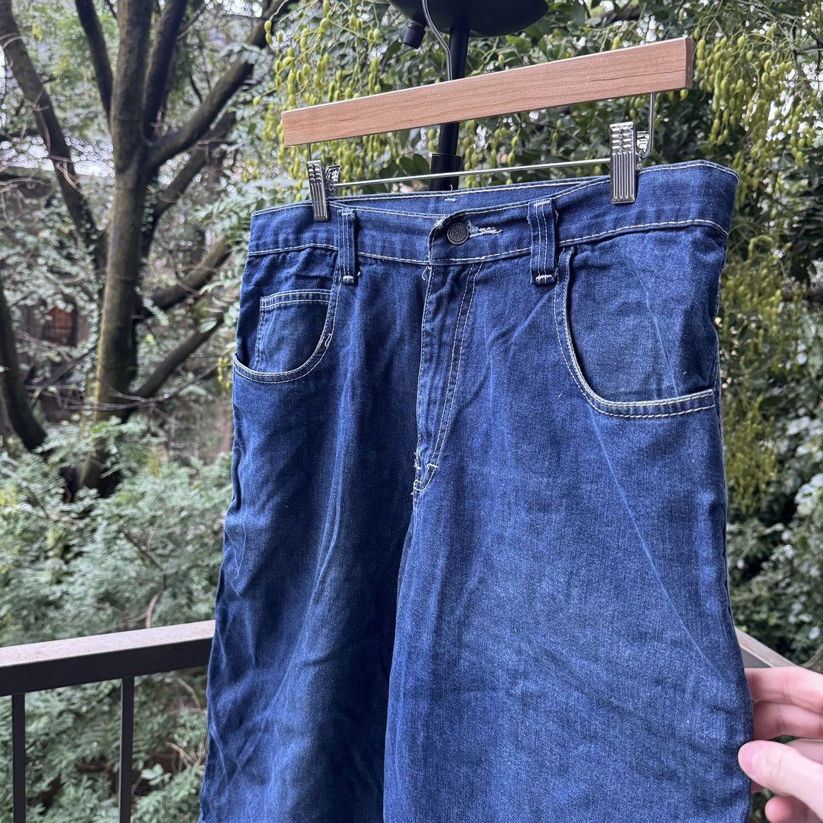 Vintage Faded Dark Wash Baggy Wide Leg Denim Work Shorts ERD Grunge Size US 34 / EU 50 - 4 Thumbnail