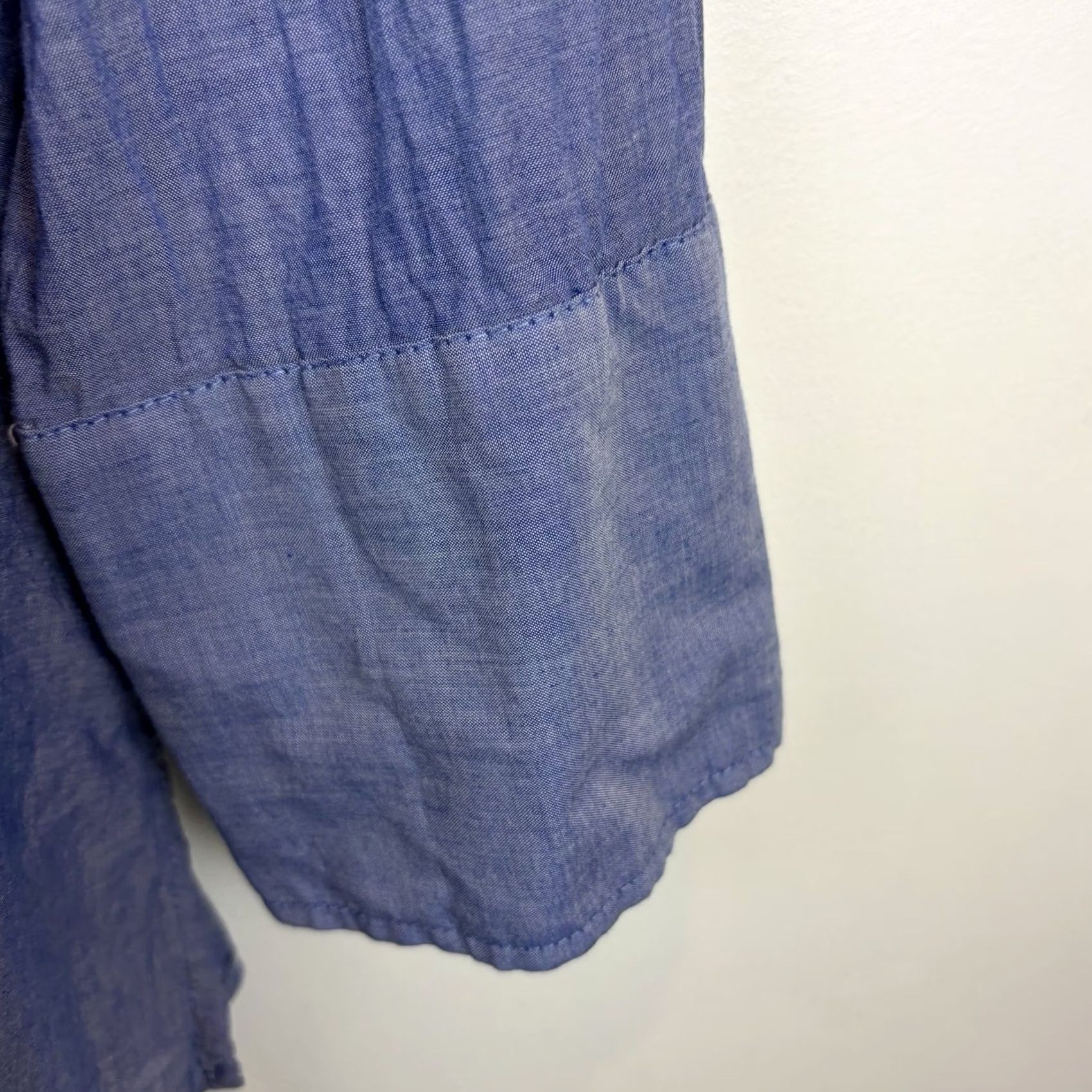 Vintage Preppy Blue Cotton Ruffle Poet Button Top Lagenlook Pirate Womens 18 Size XXL / US 16-18 / IT 52-54 - 4 Thumbnail