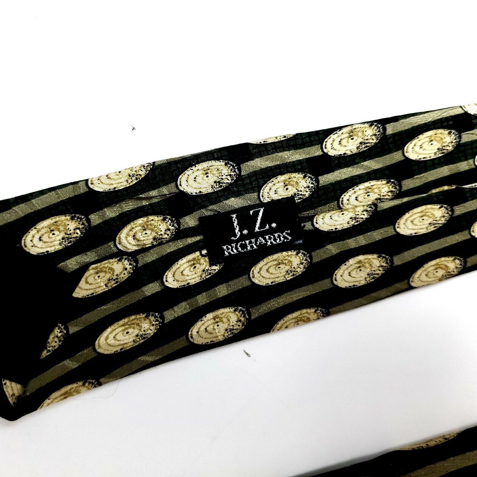 Vintage JZ Richards Silk Tie Print Green Black Geometric Wide Size ONE SIZE - 4 Thumbnail