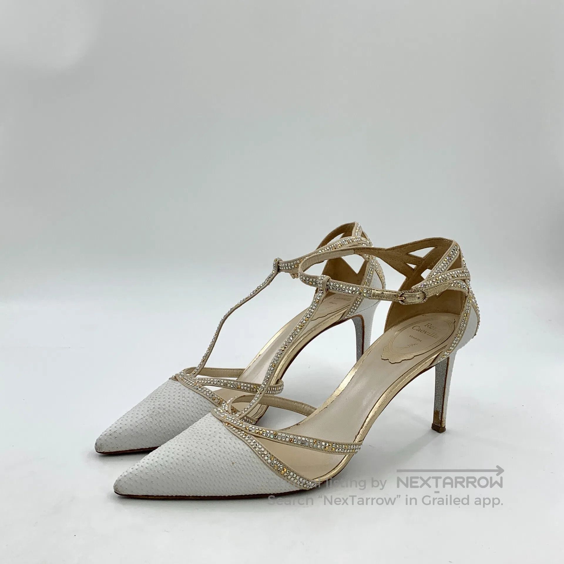 Rene Caovilla Rene Caovilla White Pointed Toe One Strap Buckle Diamond D Size US 7.5 / IT 37.5 - 1 Thumbnail