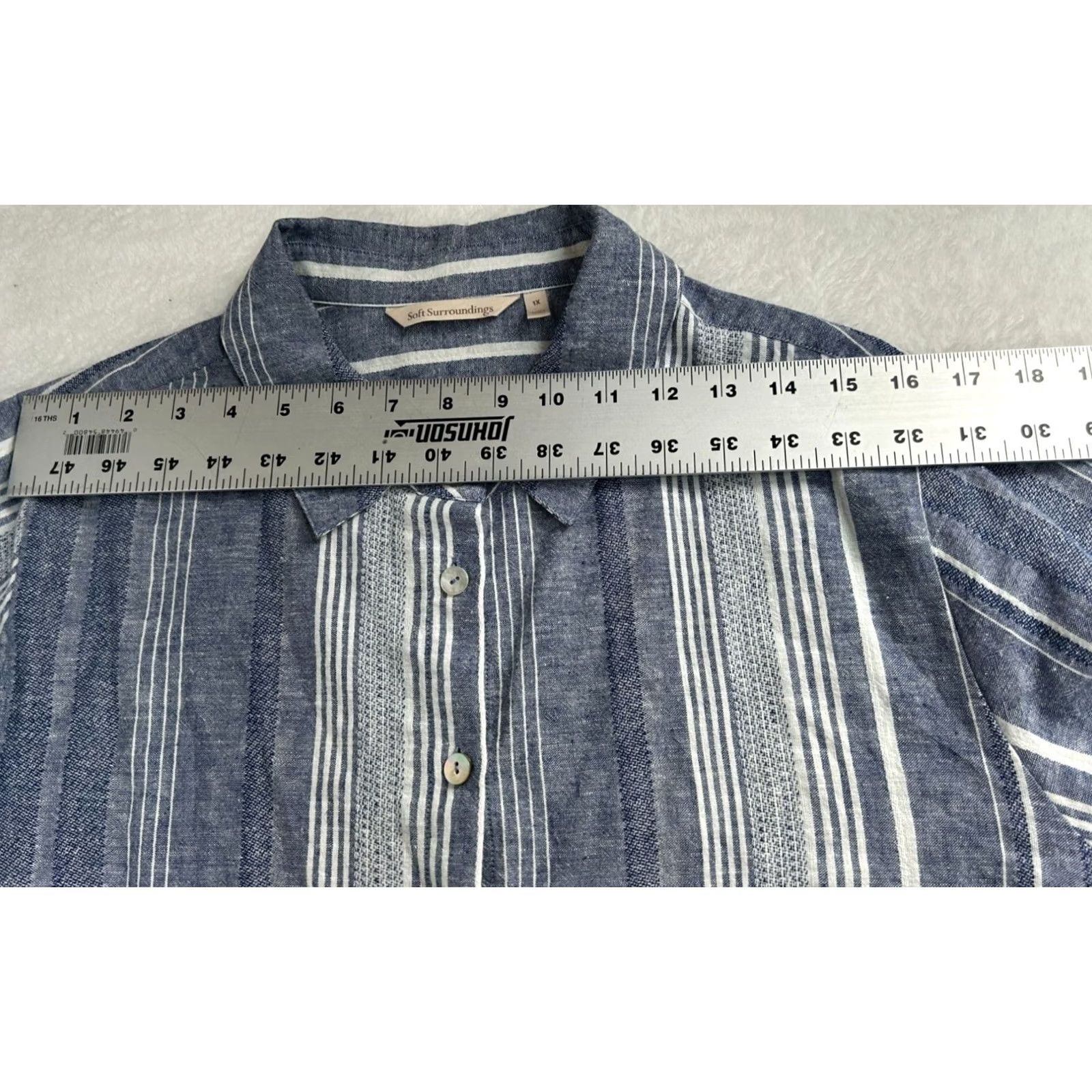Soft Surroundings Soft Surroundings Blue Striped Linen Cotton Button-Down Tunic Shirt Plus 1X NWOT Ladies Casual 3/4 Sleeve High-Low Hem Size 1X Blue/White Shirt Size XL / US 12-14 / IT 48-50 - 6 Thumbnail