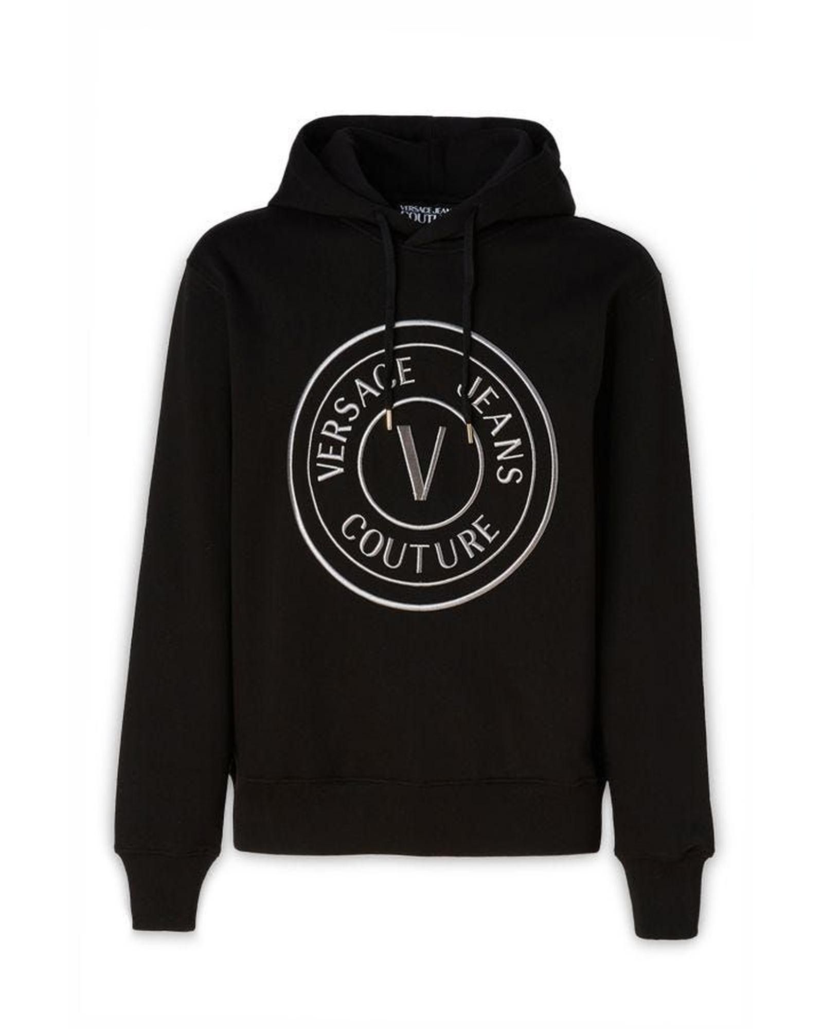 image of Versace Logo Details Hooded Sweatshirt in Black, Men's (Size Small)