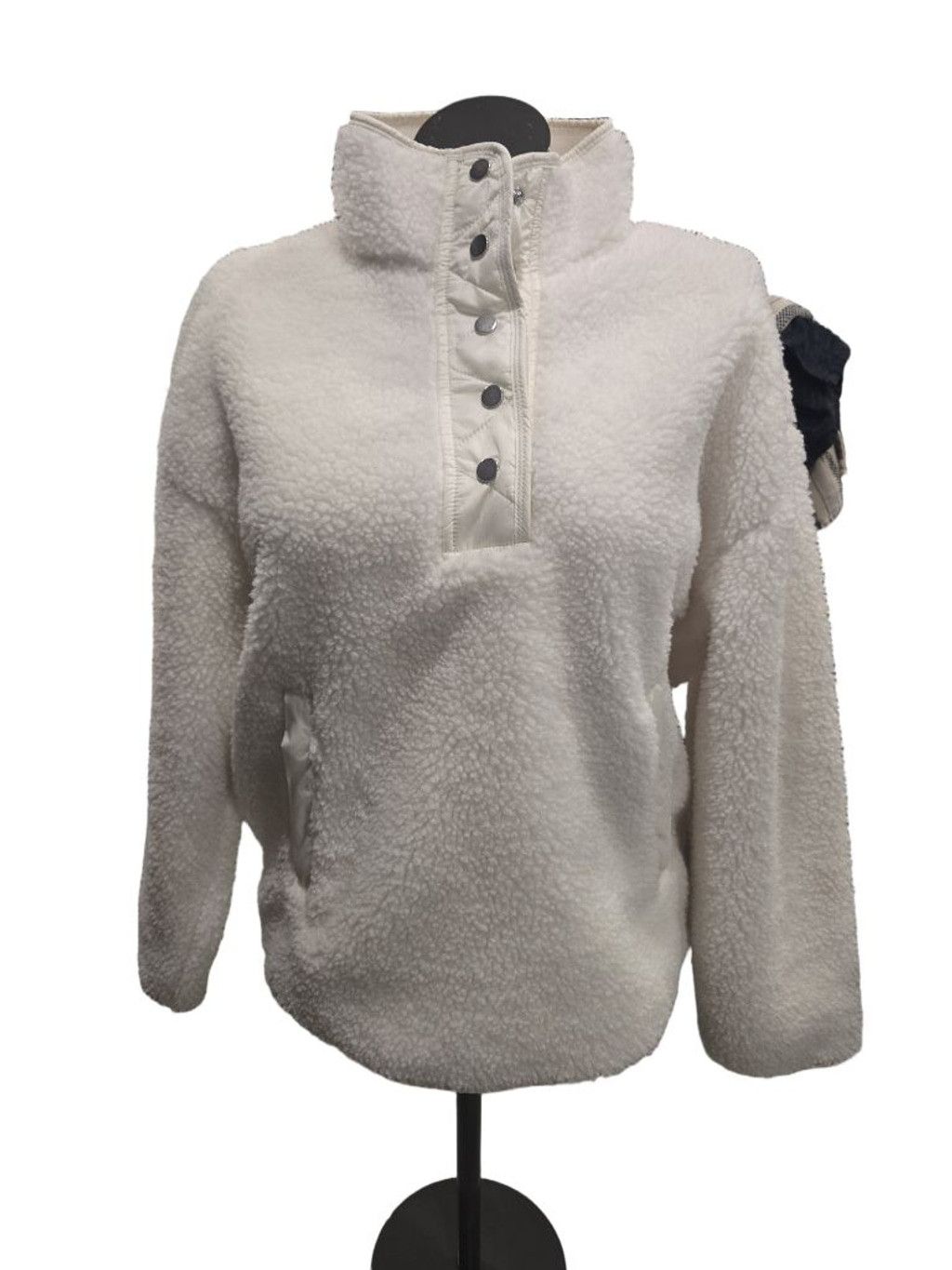 Athleta Athleta White Sherpa Fleece Snap Pullover Sweatshirt L Size L / US 10 / IT 46 - 1 Thumbnail