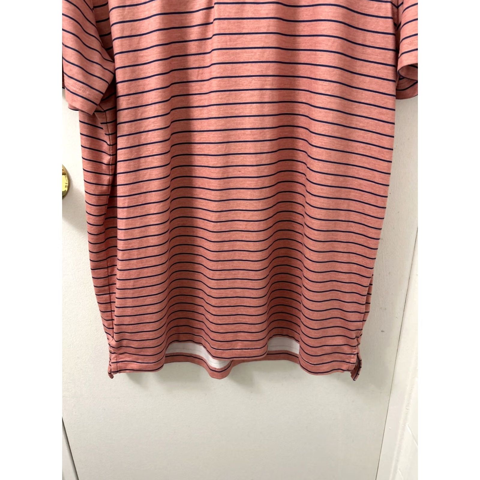 J.Crew J.CREW Performance Shirt Polo Mens Large Pink Blue Striped Short Sleeve, Wool? Size US L / EU 52-54 / 3 - 3 Thumbnail