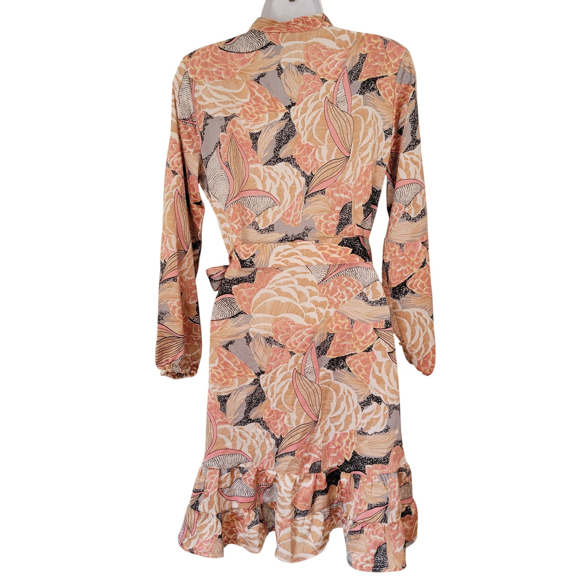 Vintage Sonja Morgan Ruffle Flounce Dress S Long Sleeve Beige Pink F Size S / US 4 / IT 40 - 6 Thumbnail