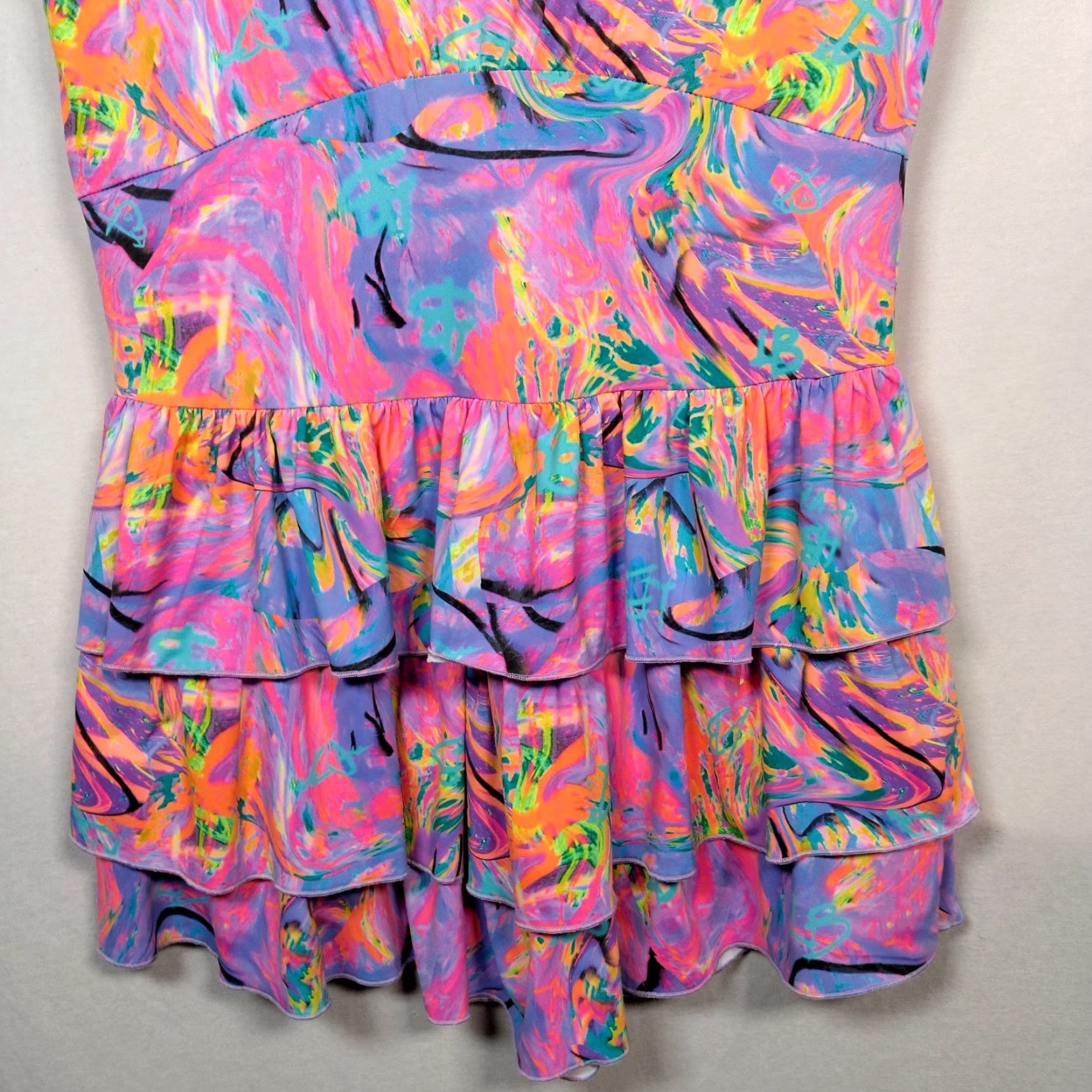 Vintage Lisa Blue Call Of The Whale Dress AUS UK 14 US 10 Beach Ruffle Psychedelic Swirl Size L / US 10 / IT 46 - 5 Thumbnail
