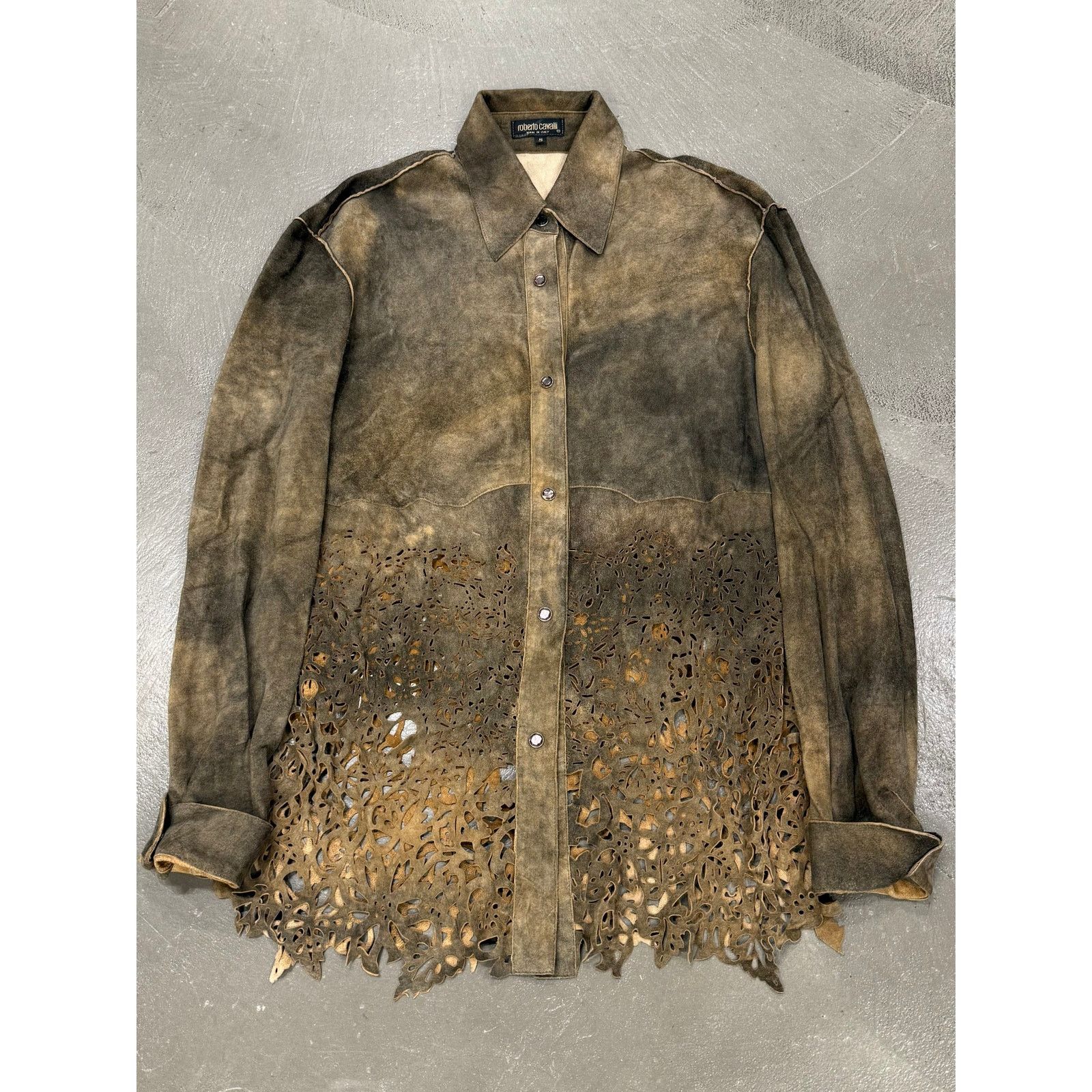 Roberto Cavalli 2000s Roberto Cavalli laser-cut distressed leather shirt Size US S / EU 44-46 / 1 - 1 Thumbnail