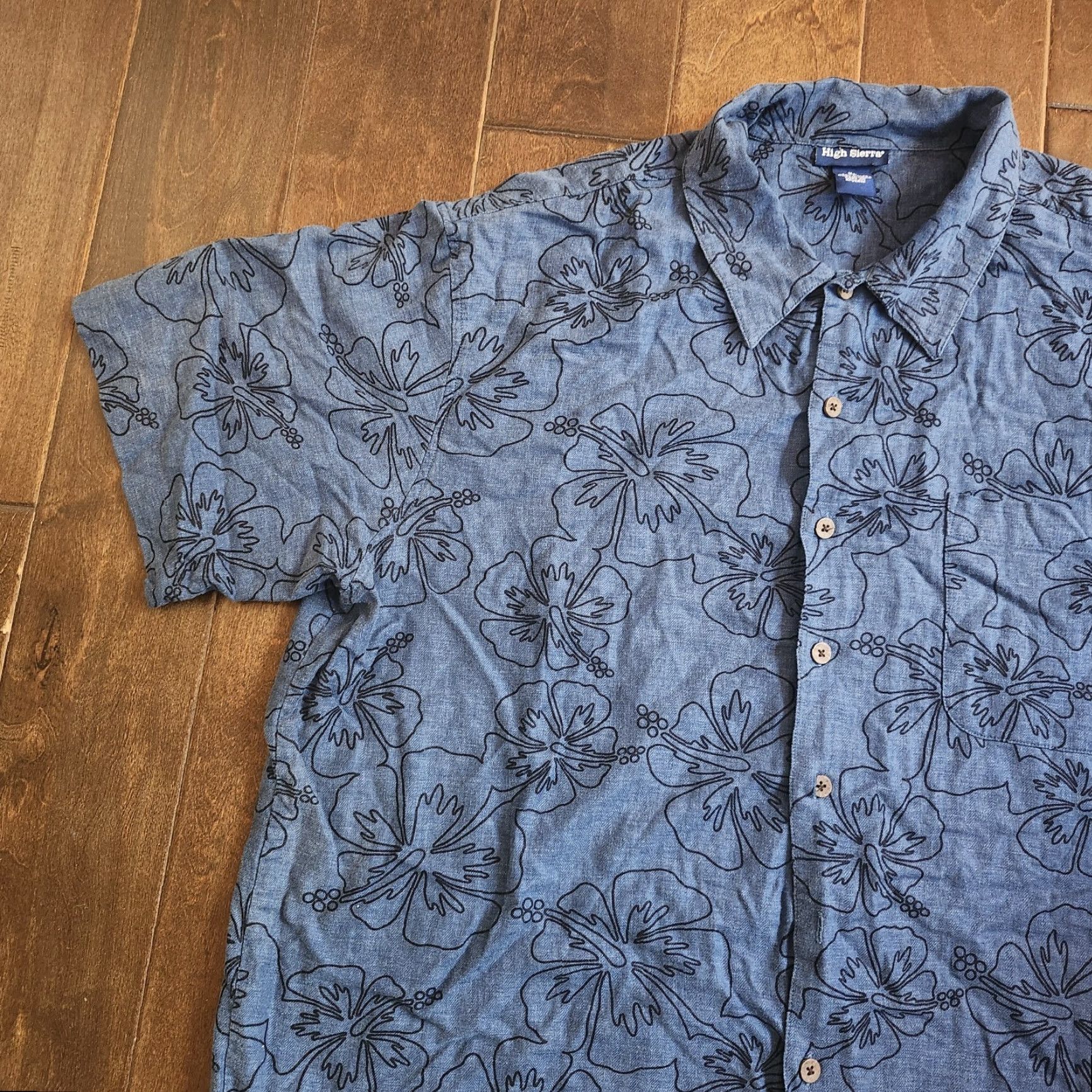 High Sierra High Sierra Shirt Floral Short Sleeve Button-Up XL Teens Boys Blue Linen Rayon Summer Spring Fall Moment Size US XL / EU 56 / 4 - 3 Thumbnail