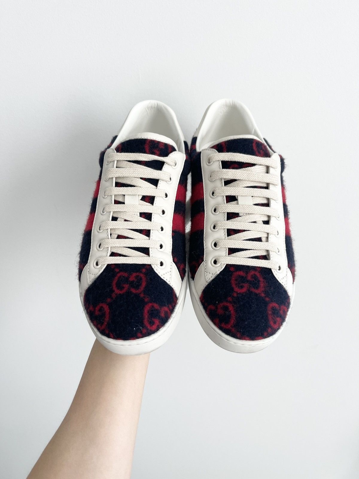 Gucci STEAL! Gucci Ace GG Wool 'Black Red' Sneakers Size US 7.5 / EU 40-41 - 3 Thumbnail