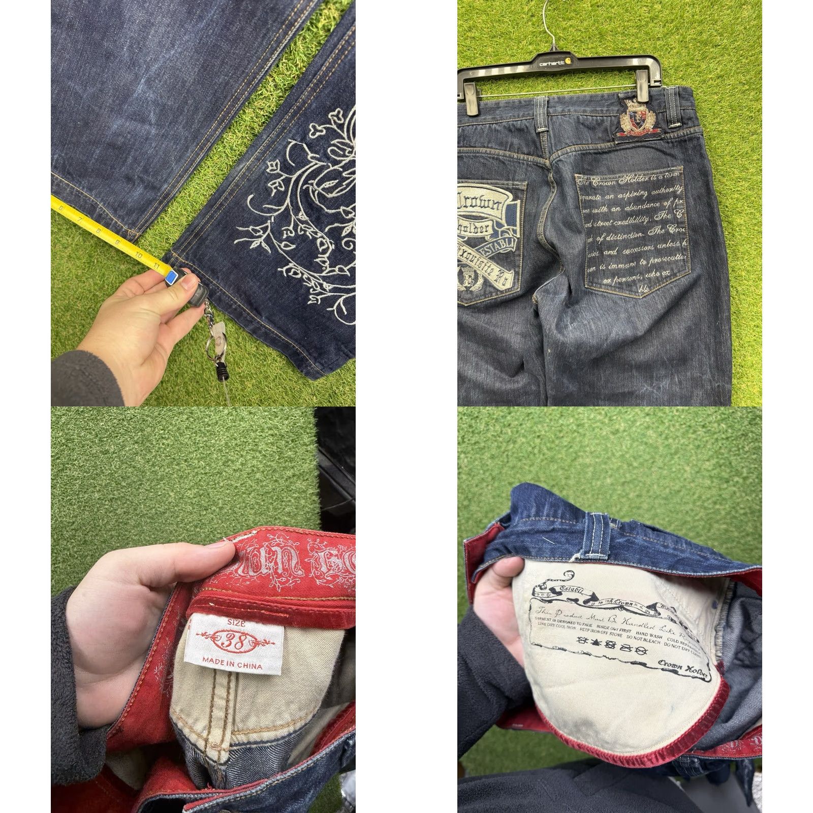 Vintage Crown Holder Jeans Mens 38 Denim Wide-Leg Dark Wash 5-Pocket Button Fly Vintage Crown Holder Regius Vestio Hip Hop Grunge Streetwear Y2K Mens Size US 38 / EU 54 - 8 Thumbnail