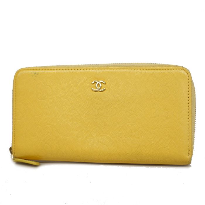 Chanel CHANELAuth Camellia Bifold Long Wallet Gold Hardware Leather Yellow Grailed