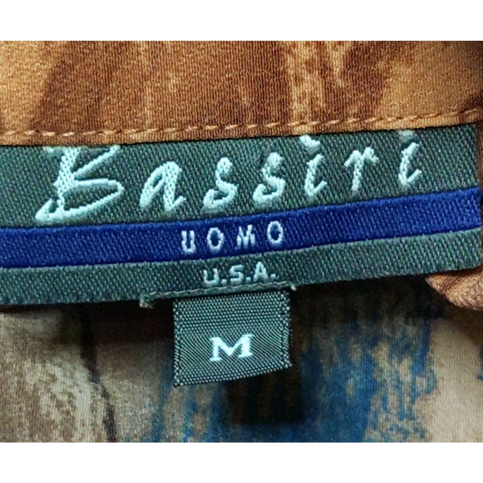 Vintage Bassiri Uomo Vtg Geometric Shirt Men M Button-Up Blue Brown Polyester Microfiber Short Sleeve Casual Business Size US M / EU 48-50 / 2 - 6 Thumbnail