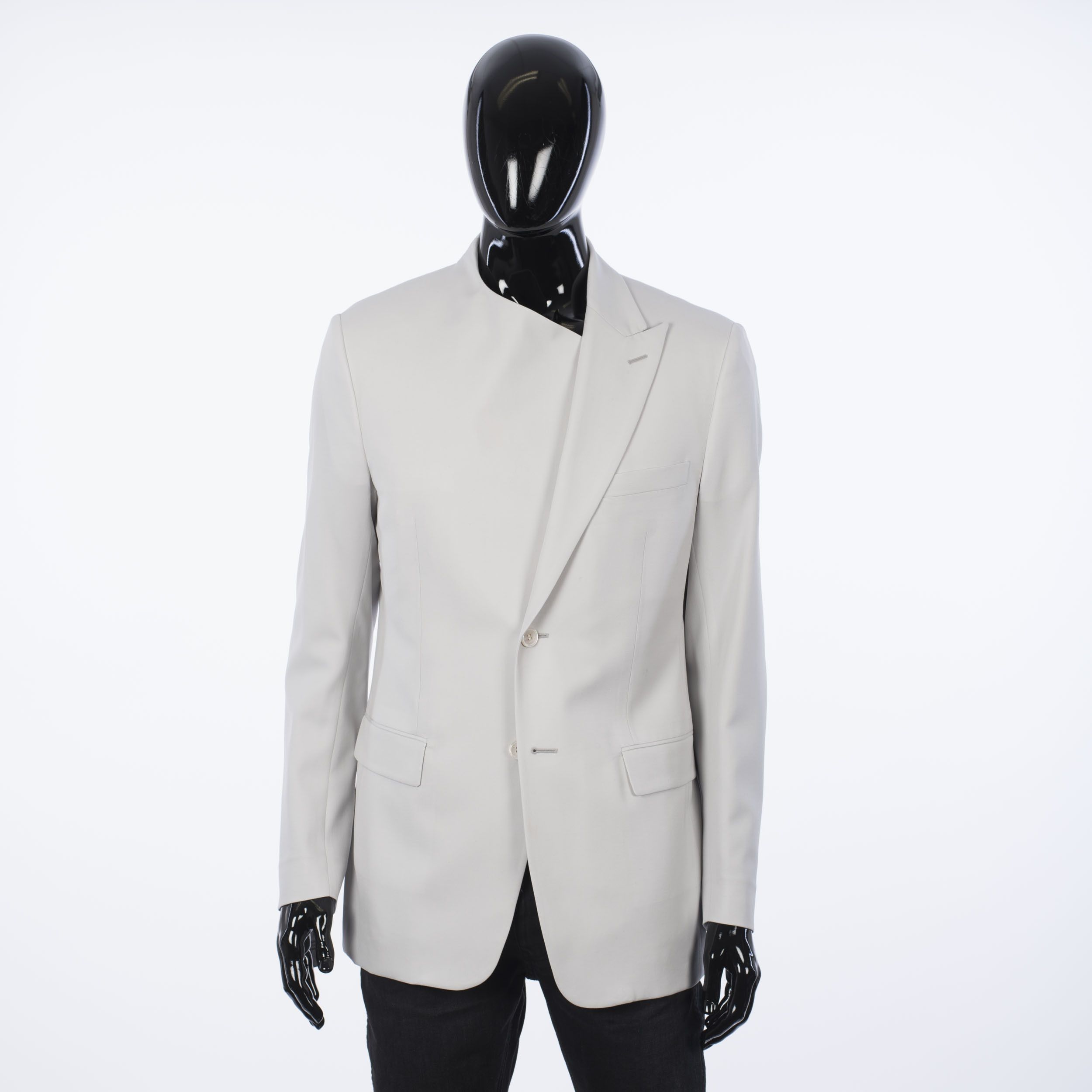 Gray Wool Twill Jacket Blazer With Asymmetric Collar